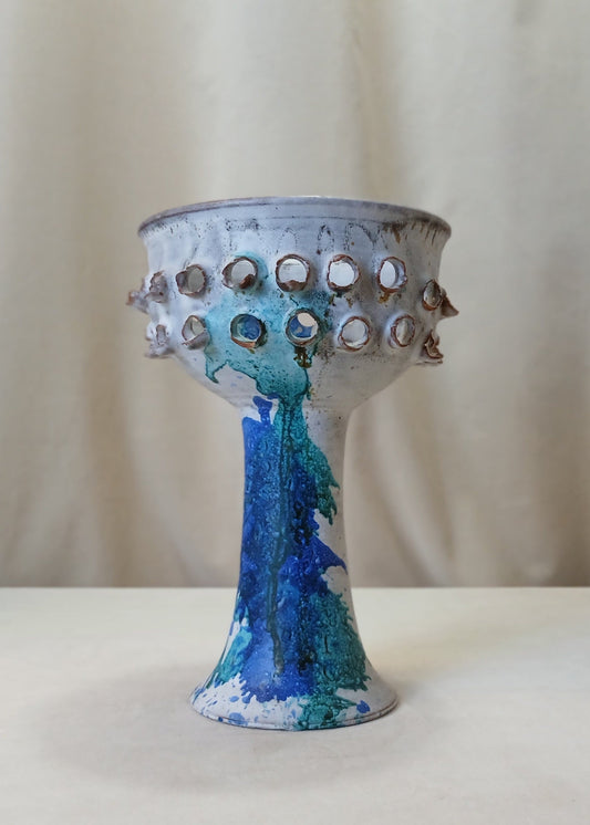 Stor Blå og turkis te-lysholder i keramikk