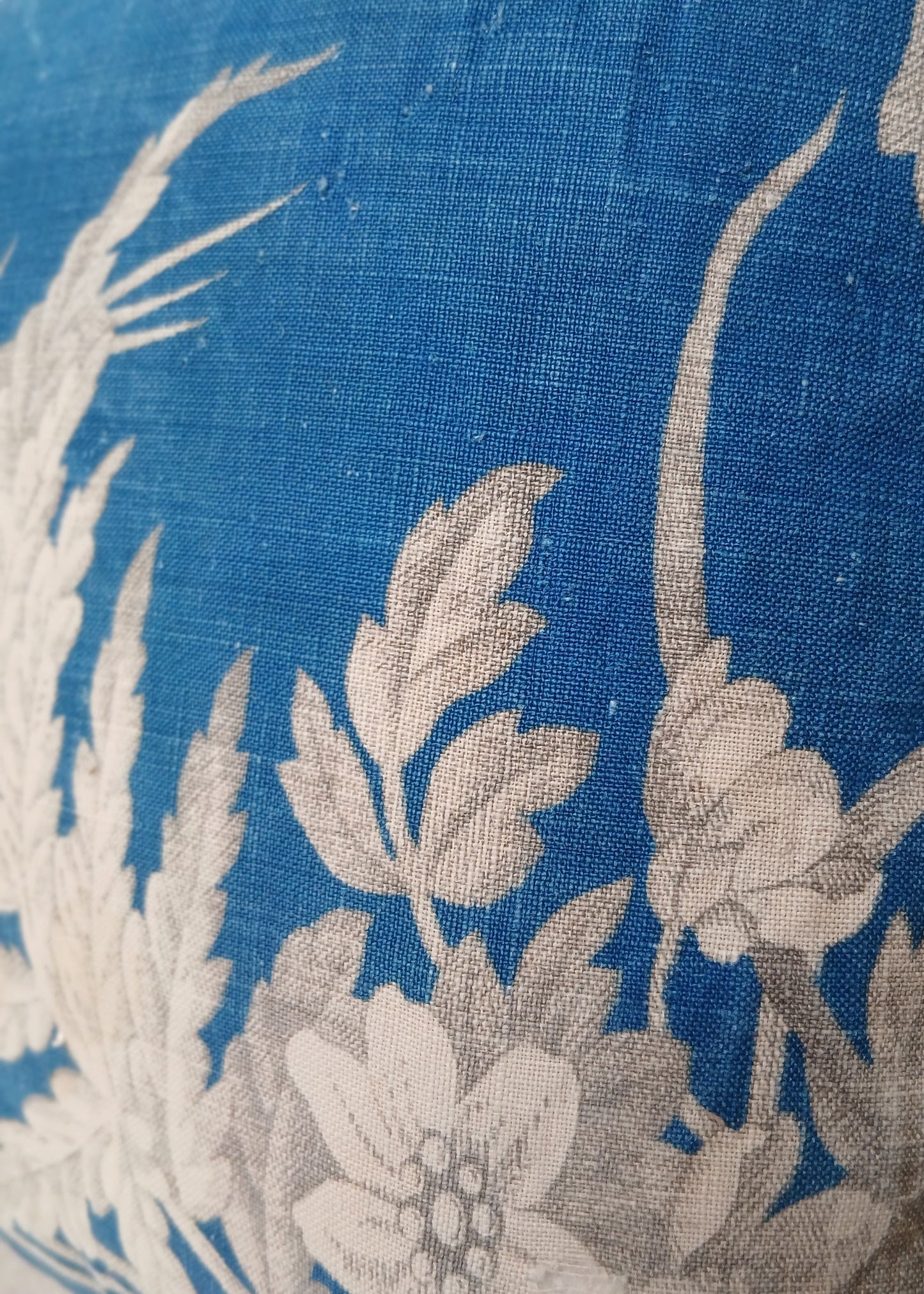 Blå liten pute i Engelsk Vintage tekstil