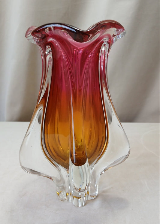 Rosa og gul glassvase fra Bohemia glass