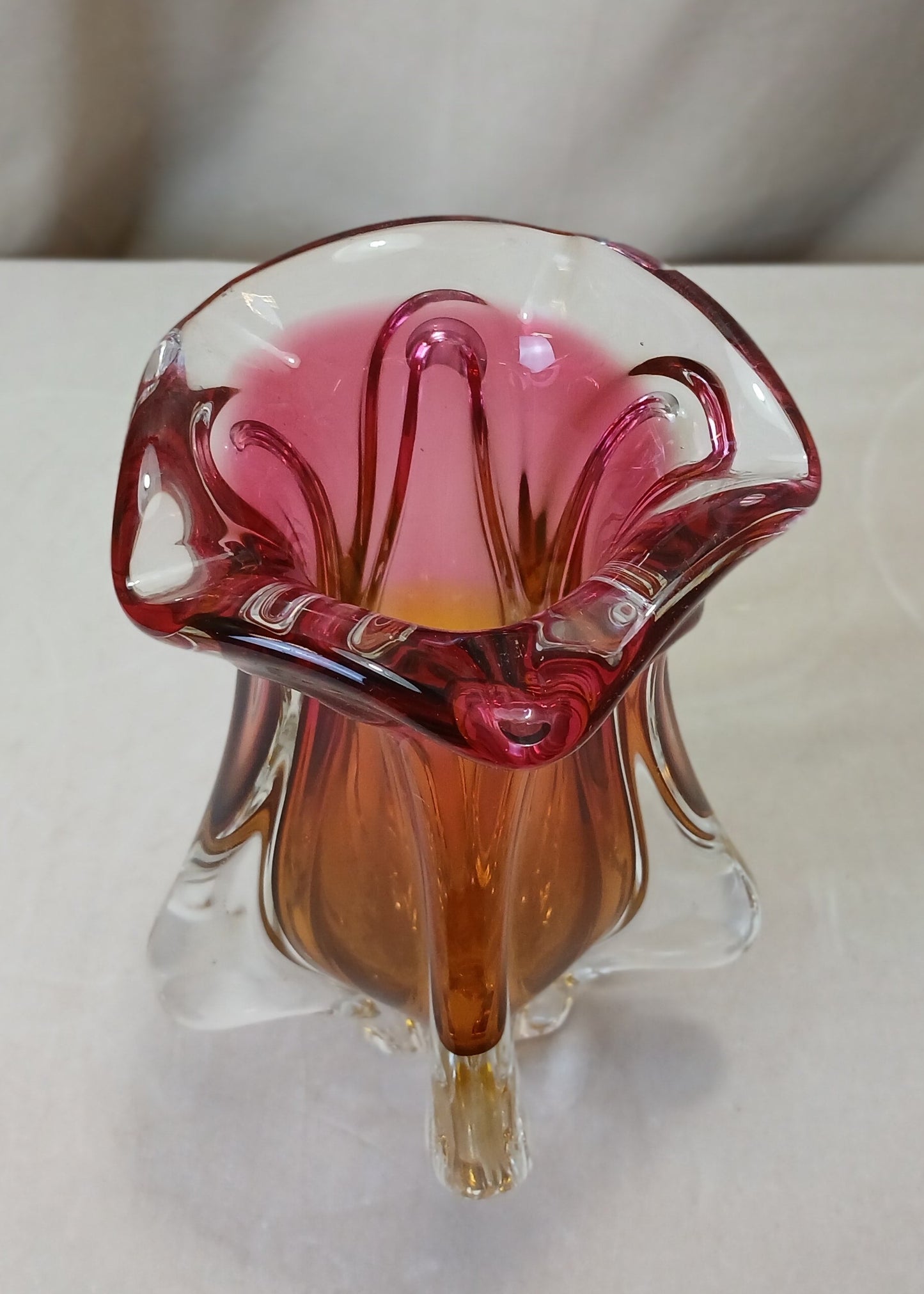Rosa og gul glassvase fra Bohemia glass