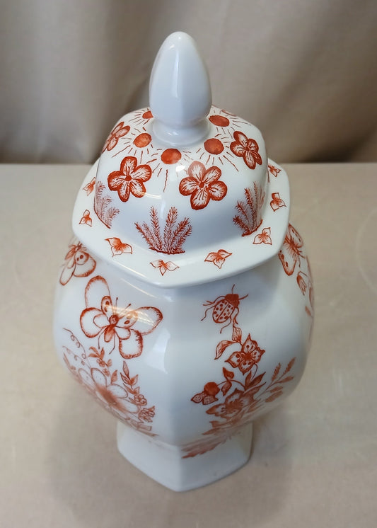 Hvit Ingefær krukke med brun dekor