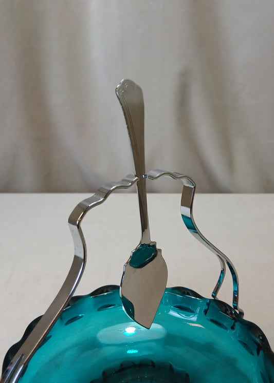 Blå grønn sukkerskål i glass