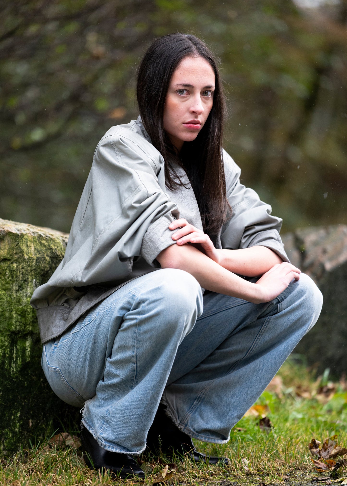 Grå skinnjakke fra 80-tallet