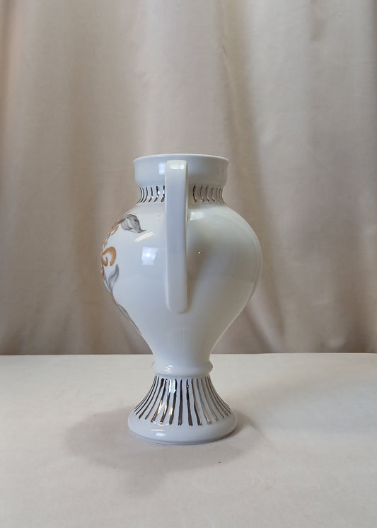 Hvit pokal vase med orange dekor