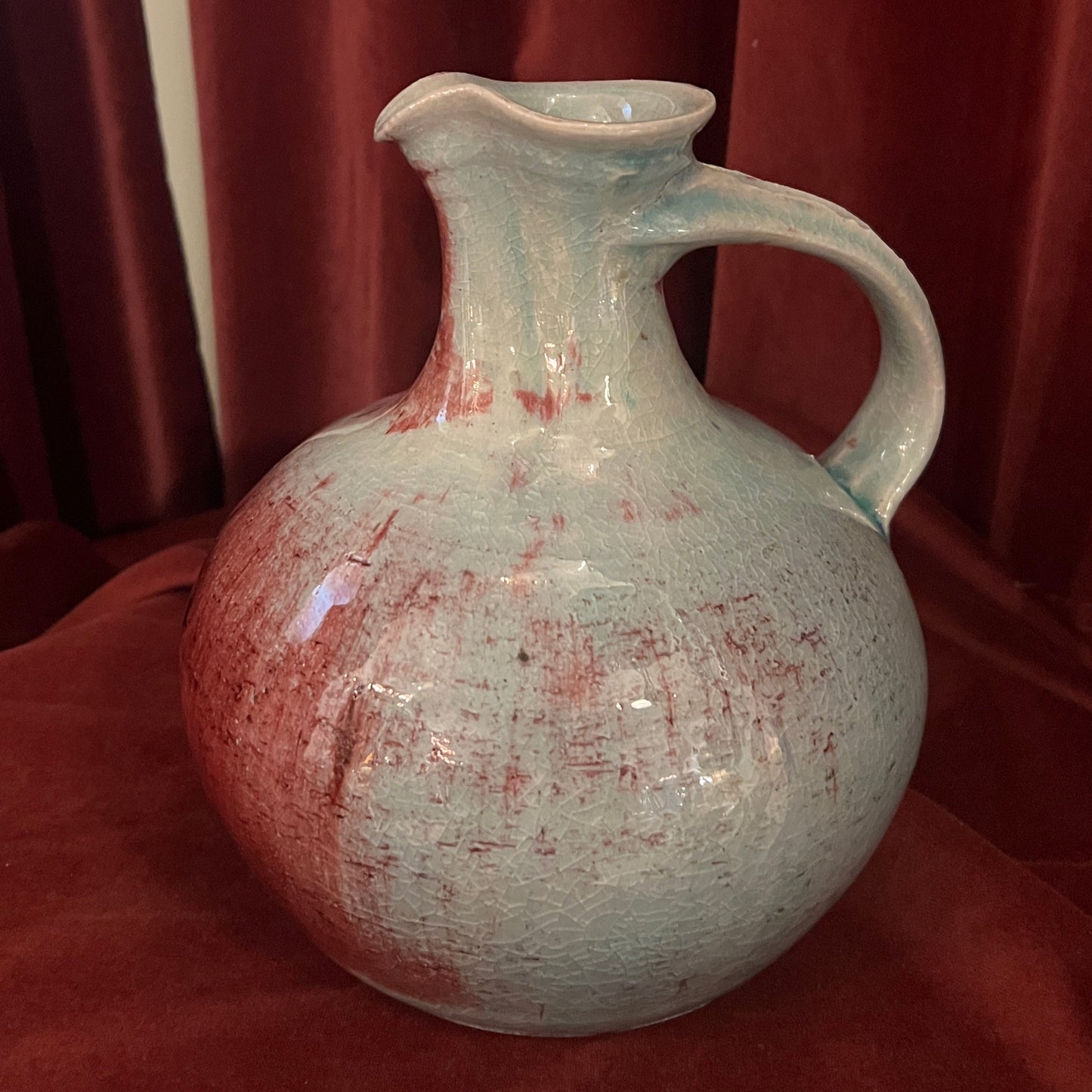 Turkis og plomme farget keramikk vase