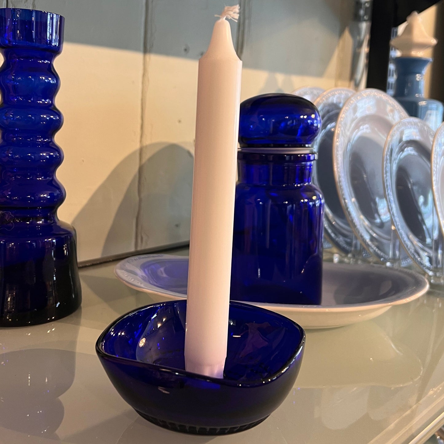 Koboltblå Lysestake i glass