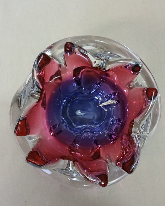 Rosa og lilla glass skål, Josef Hospodka frå Bohemia glass