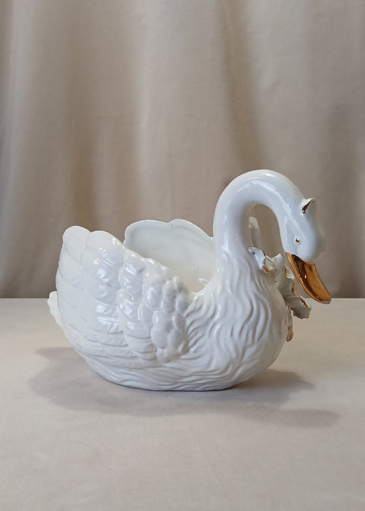 Svane potteskjuler med gull og blomster detaljer