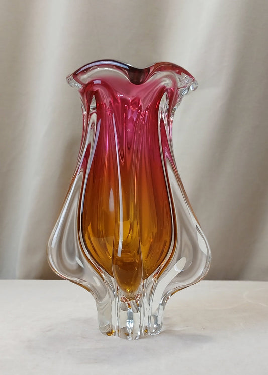 Rosa og gul glassvase fra Bohemia glass