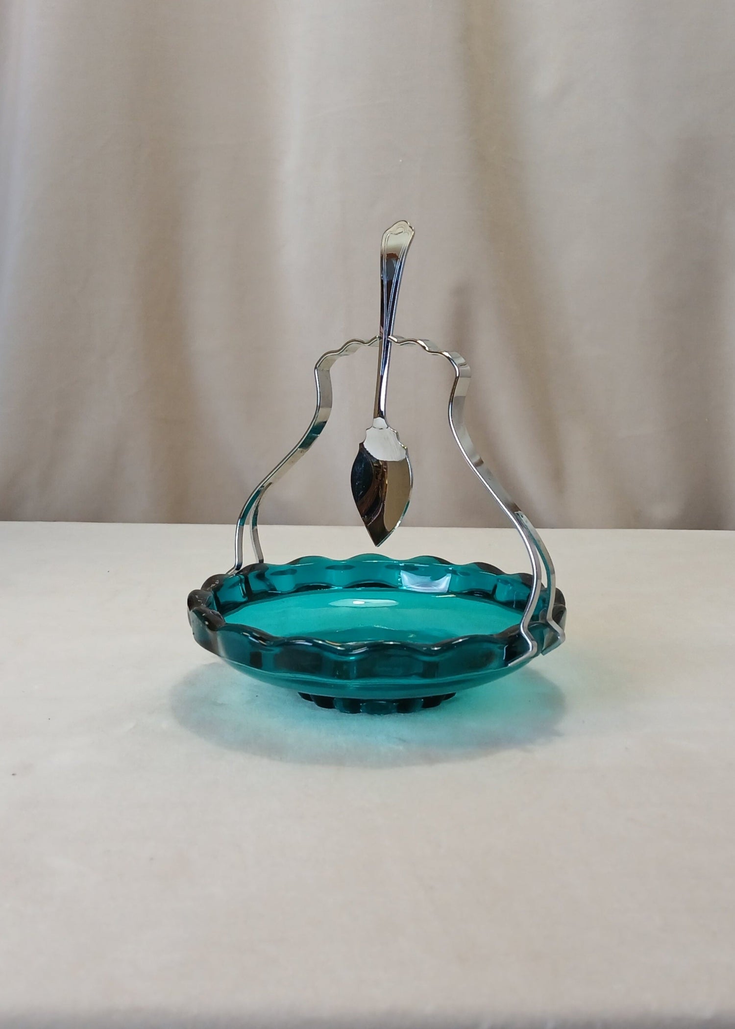 Blå grønn sukkerskål i glass