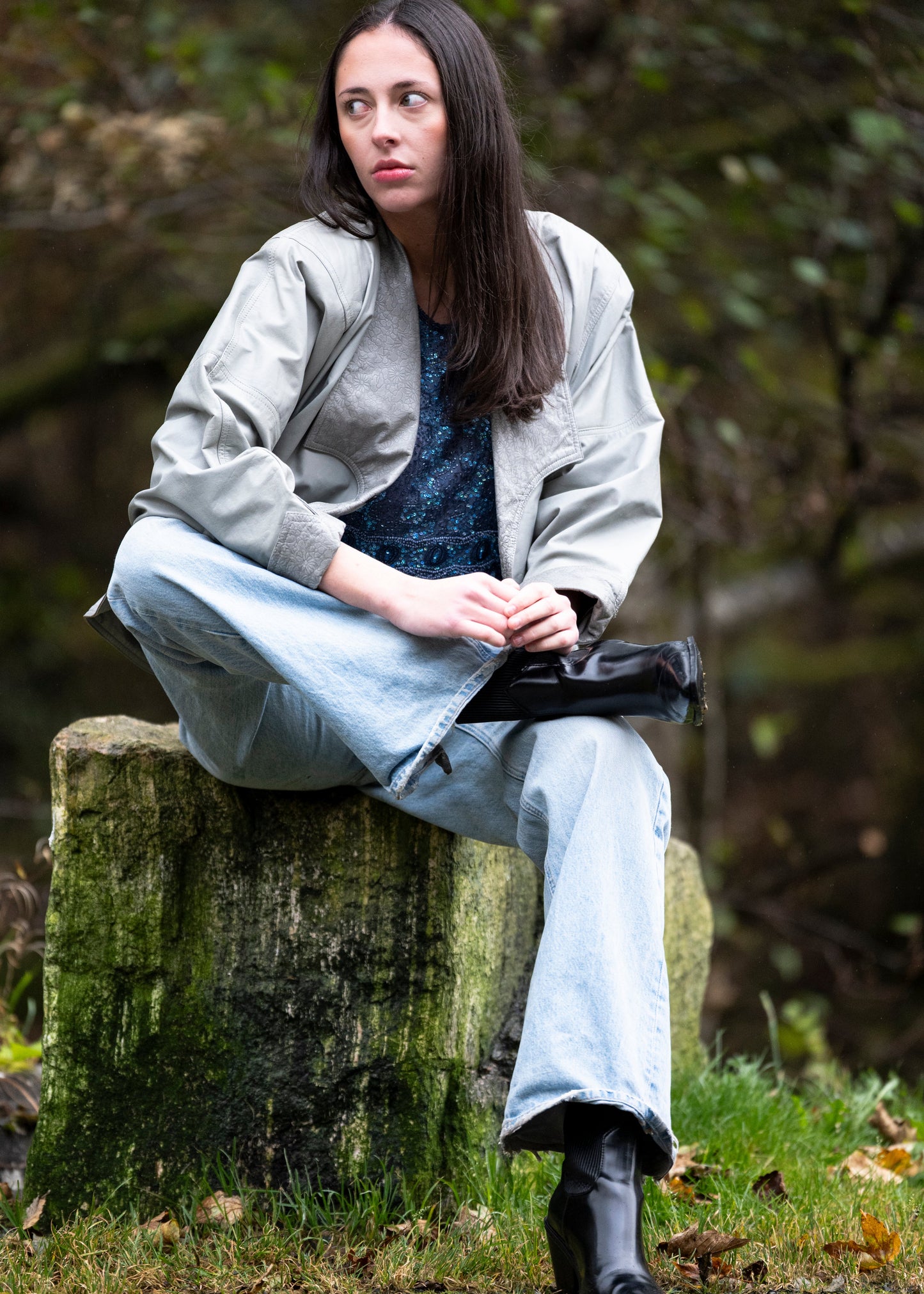 Grå skinnjakke fra 80-tallet