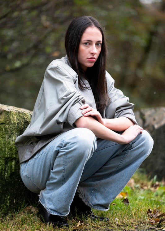 Grå skinnjakke fra 80-tallet