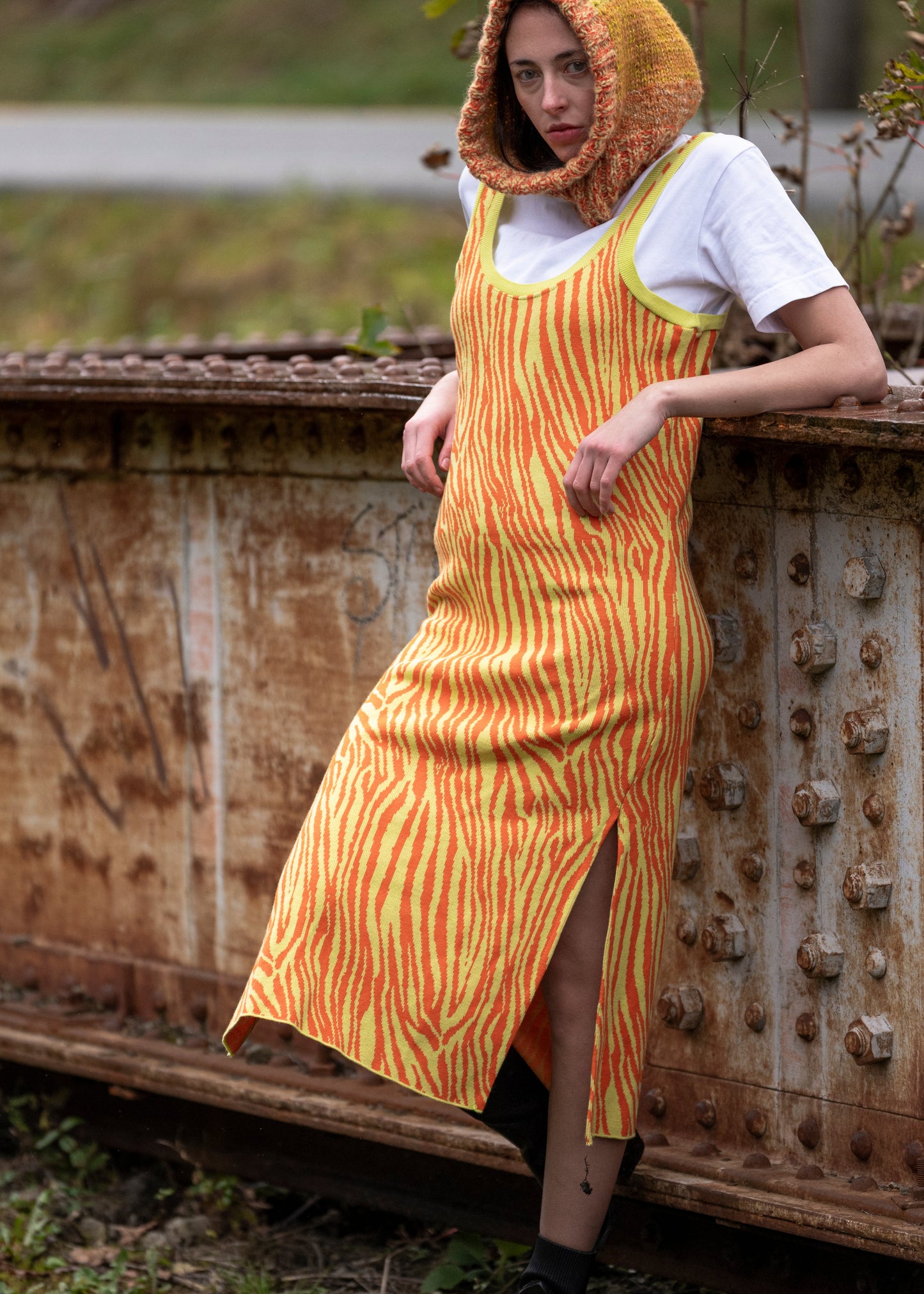 Orange jersey kjole 90-talls