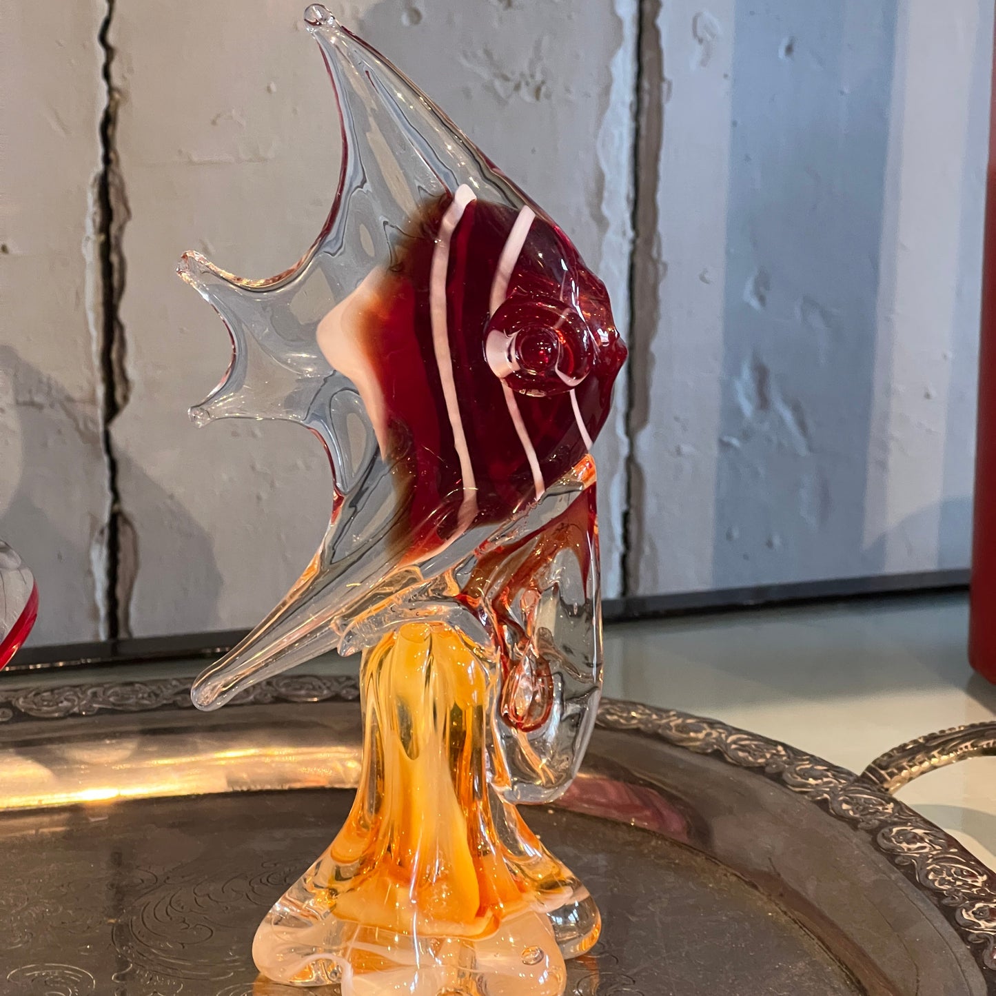 Rød glass fisk, Murano glass.