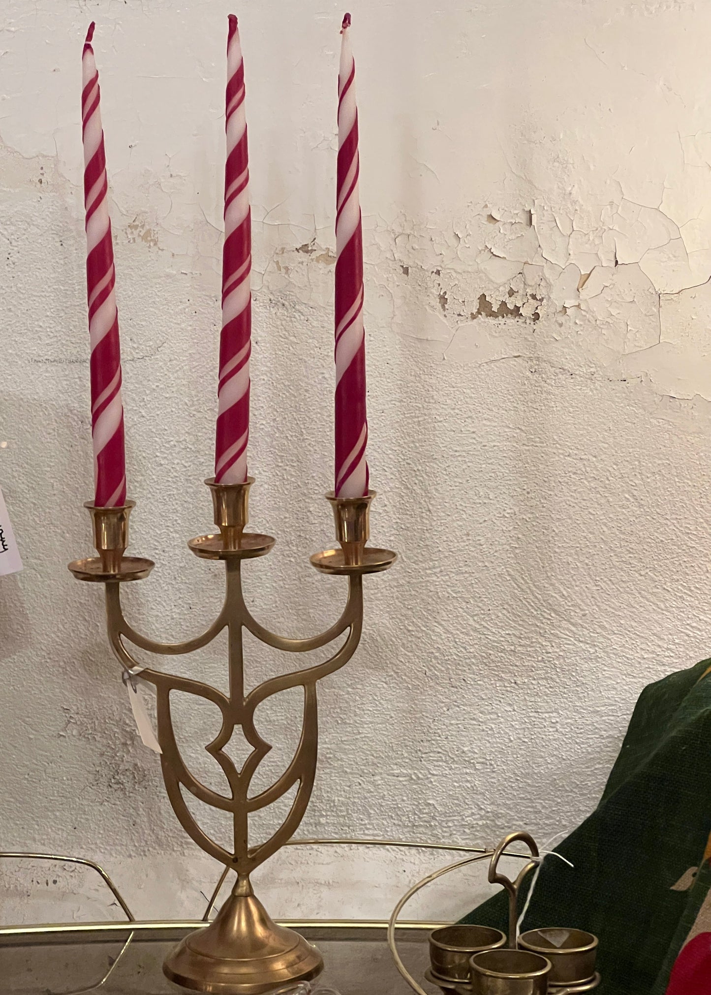 3 armet lysestake i Messing