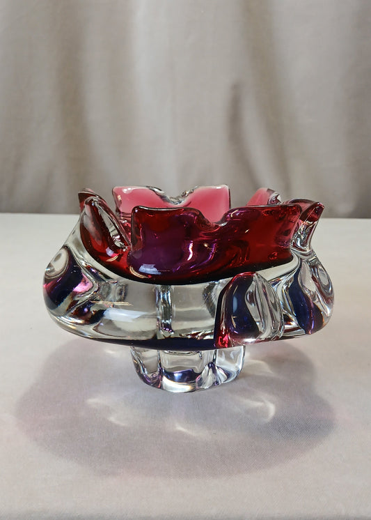 Rosa og lilla glass skål, Josef Hospodka frå Bohemia glass
